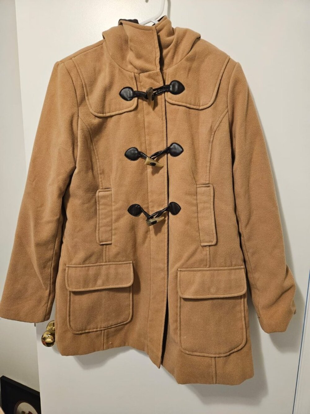 Classic Camel Hooded Duffle Coat